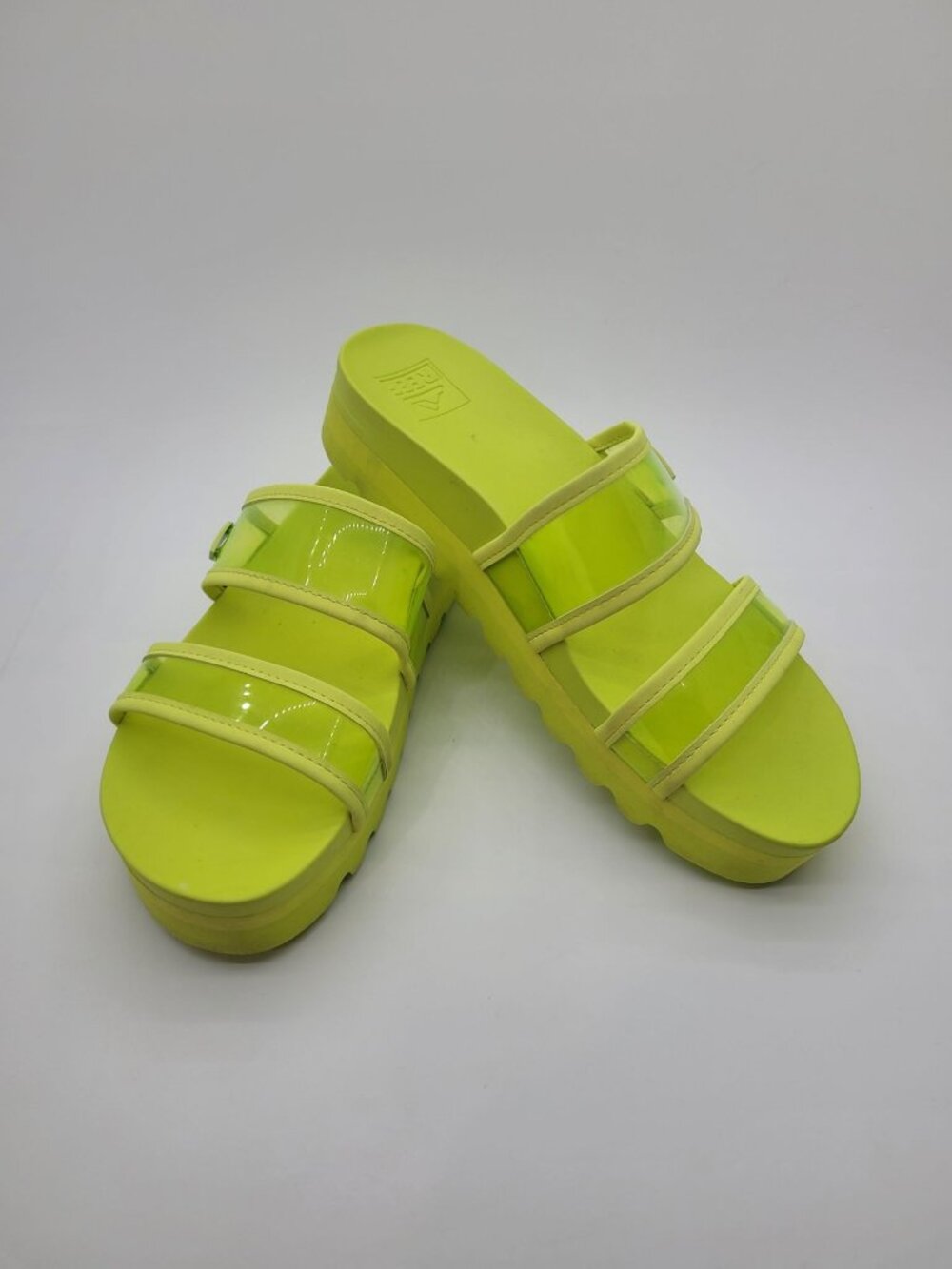 Reef Vista Hi Energy Neon Yellow Citron Platform Two Strap Sandals Size 10